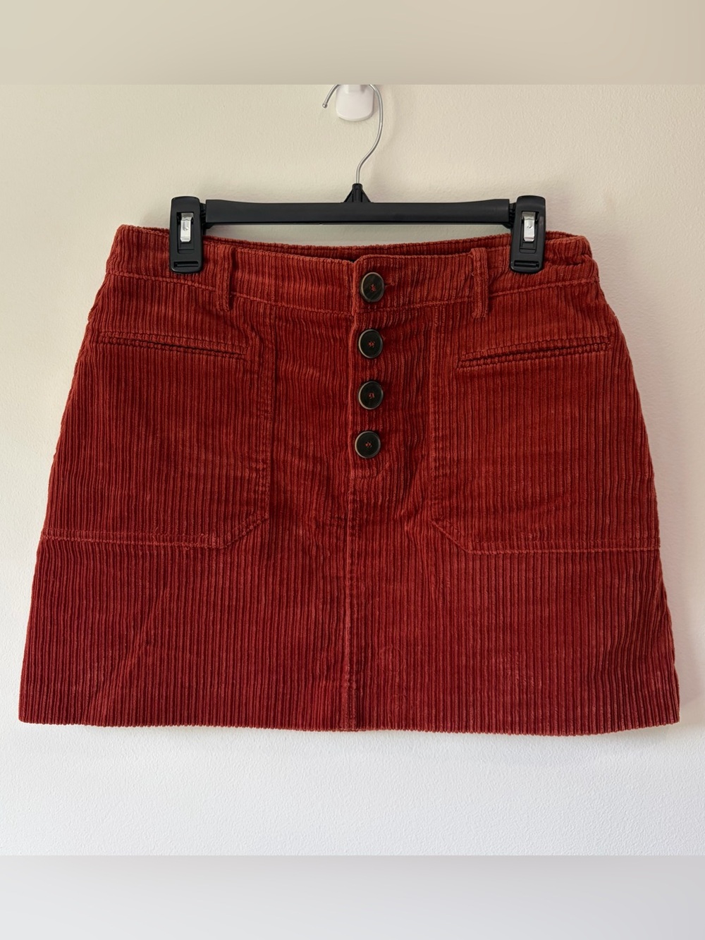 Zara Rust Red Corduroy Button-Front Mini Skirt